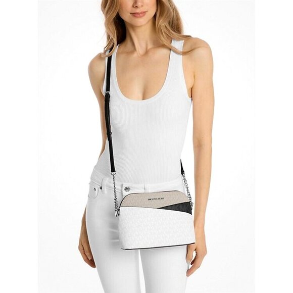 New Michael Kors Jet Set Travel Medium Dome Crossbody Optic White Multi - Picture 3 of 3